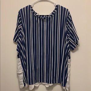 Striped blouse with Lacey material on the back.